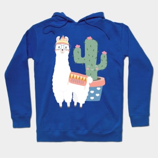 Hipster Llama and Kawaii Cactus Illustration Hoodie